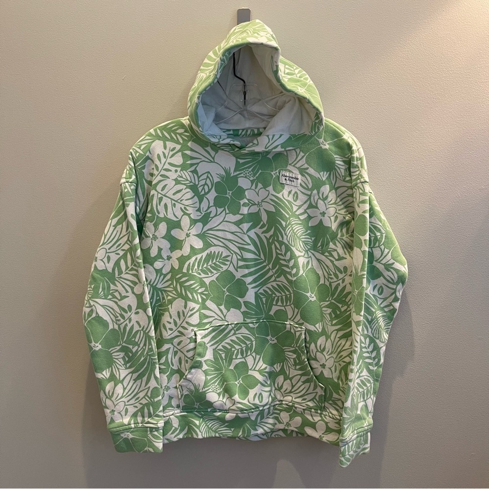 Abercrombie & Fitch Hooded Sweatshirt Green Floral Soft Hawaiian Kids 15/16